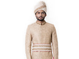 Cream Kurta with Zadi Embroidered Beige Sherwani set