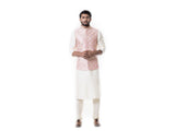 Cream Kurta with Zadi Embroidered Pink Waist Coat