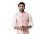 Cream Kurta with Zadi Embroidered Pink Waist Coat