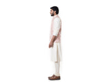 Cream Kurta with Zadi Embroidered Pink Waist Coat