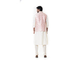 Cream Kurta with Zadi Embroidered Pink Waist Coat