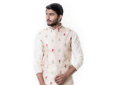 Cream Kurta with Light Peach Waist Coat Set.