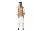 Cream Kurta with Printed Waist Coat Set