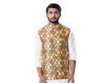 Cream Kurta with Printed Waist Coat Set