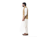 Cream Kurta with Printed Waist Coat Set