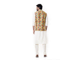 Cream Kurta with Printed Waist Coat Set