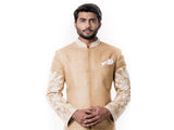 Cream Kurta with Hand Embroidered Beige Sherwani set
