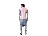 Grey Cowl Kurta with Pink Silk Waist Coat