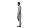 Grey Cowl Kurta with Full Embroidered Grey Waist Coat set