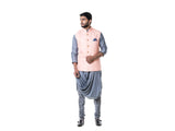 Grey Cowl Kurta with Pink Stitched Line Waist Coat