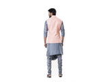 Grey Cowl Kurta with Pink Stitched Line Waist Coat