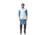Blue kurta and Black Churidar with Powder Blue Waist Coat Set