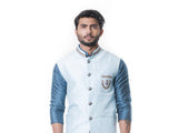 Blue kurta and Black Churidar with Powder Blue Waist Coat Set