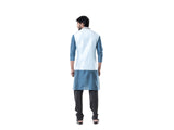 Blue kurta and Black Churidar with Powder Blue Waist Coat Set