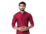 Maroon Cowl Kurta with Grey Churidar.