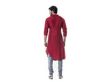 Maroon Cowl Kurta with Grey Churidar.