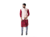 Maroon Cowl Kurta and Grey Churidar with Pink Waist Coat Set.