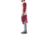 Maroon Cowl Kurta and Grey Churidar with Pink Waist Coat Set.