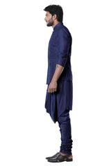 Space Blue Cowl Kurta with Full Embroidered Blue Waist Coat set.