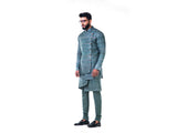 Green Overlapped Ghicha Kurta & Jacket Set