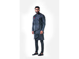Charcoal Black Overlapped Ghicha Kurta & Jacket Set