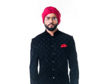Black Velvet Self Embroidered Sherwani Set