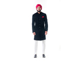 Black Velvet Self Embroidered Sherwani Set