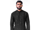 Black Ari Embroidery Silk Kurta Set.