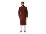 Maroon Ari Embroidery Silk Kurta Set.
