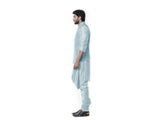 Light Blue Cowl Kurta with Full Embroidered Blue Waist Coat set.