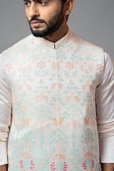 Multicolour Embroidered Long Nehru With Kurta And Pant Pyjama Set