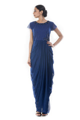 Royal Blue Dhoti Wrap Gown