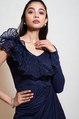 Navy Blue Drape Dress