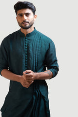 Green Silk Draped Kurta Set