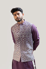 Lavender Ombre Rexin Applique Nehru