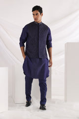 Midnight corded nehru jacket and kurta set
