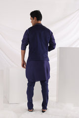 Midnight corded nehru jacket and kurta set