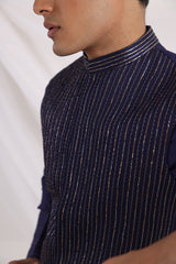 Midnight corded nehru jacket