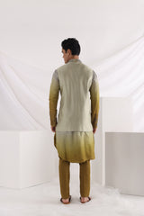 Knot embroidered nehru jacket and drape kurta set