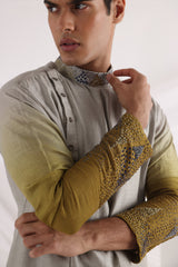 Knot embroidered nehru jacket and drape kurta set