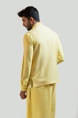 Yellow Silk Kurta Set with a Mirror work Nehru