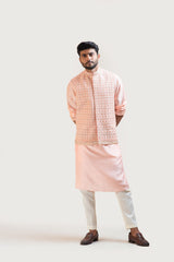 Peach Hand Embroidered Kurta Set with an Embellished Nehru