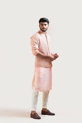 Peach Hand Embroidered Nehru