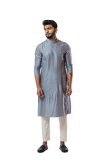 Steel grey cord round kurta set