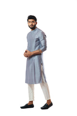 Steel grey cord round kurta set