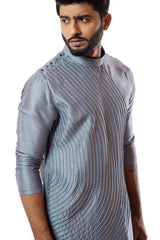 Steel grey cord round kurta set