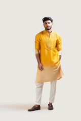 Yellow Ombre Embroidered Kurta Set with Pintucks Yoke