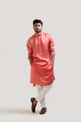 Rust Red Embroidered Kurta Set
