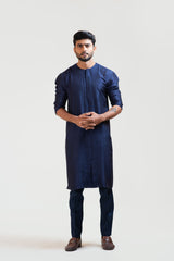 Navy Blue Front Open Silk Kurta Set