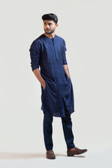 Navy Blue Front Open Silk Kurta Set